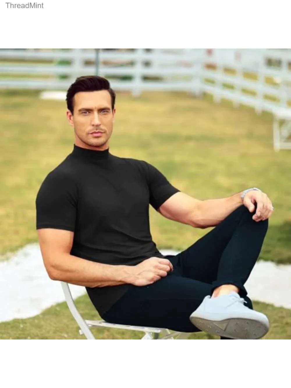 Slim Fit Mock Turtleneck Short Sleeve Tee Thermal Undershirt Cotton Spandex